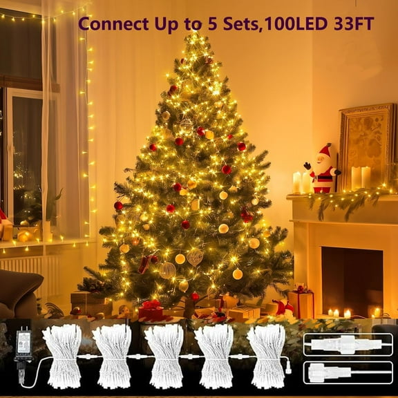 OTGFRF-Warm White Led Connectable String Lights, 8 Modes Christmas String Light Plug in Classroom Lights, 33ft 100 LED Fairy Twinkle Light Outdoor for Christmas Tree Decor