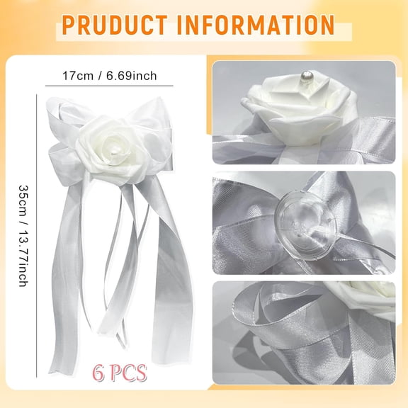OTGFRF-Wedding Car Decoration Flowers, Artificial White Bow Cars Decorative Flower Rose for Door Handles, Automotive Decorations Accessories for Women Men