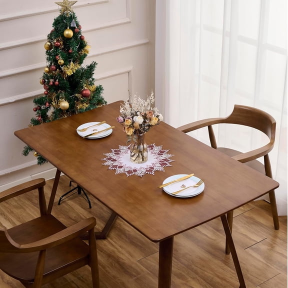 OTGFRF-White Dark Red Linen Lace Doily 15 inches Round Neutral Earth Tones Beige Lace Coffee Table Topper Dresser Scarf Place Mats (Dark Red, 15 Round)