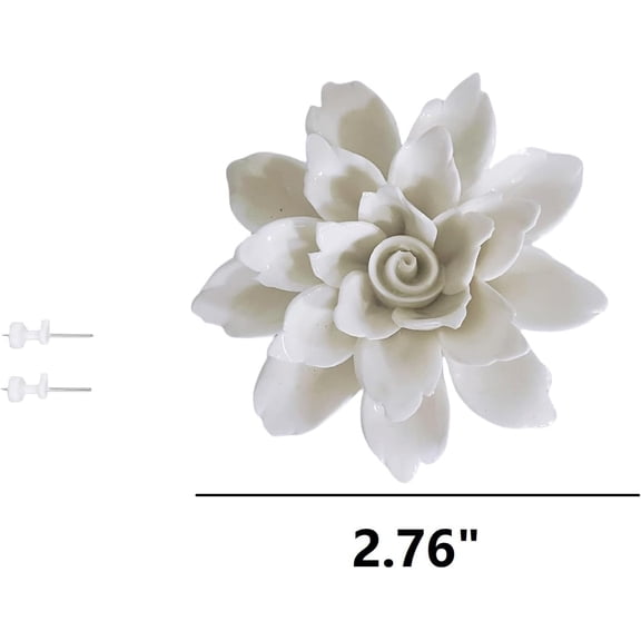OTGFRF-White,Echeveria Purpusorum, 2.76" Handmade Ceramic Wall Flowers, Decorative Floral Wall Art, Handcrafted Flowers Wall Art Dcor, Vintage-Inspired Ceramic Bouquets ,Lifelike Artificial Wall Dec