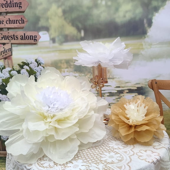 OTGFRF-White Gold Large Paper Flower Decorations for Wedding Party Backdrop DIY Home Flower Wall Arrangement Decorations (20''-10'' Assorted) Pack of 6