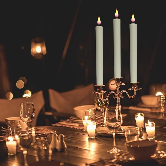 OTGFRF-Window Candles Battery Operated with Remote and Timer, 3D Wick Ivory Taper Candles with Silver Holders and Suction Cups for Christmas Decoration, Set of 6(D0.8 x H10 inch)