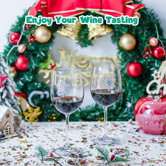 OTGFRF-Wine Glasses Set of 2-19 Oz Drinking Cups with Snowflake Crystal Xmas Holiday Wineglass Gift Winter Glassware Diamond-encrusted Cups for Birthady Valentines Gift
