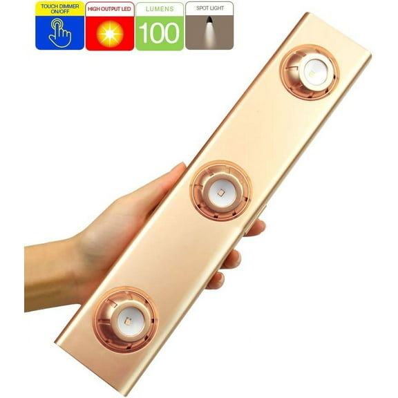 OTGFRF-Wireless Under Cabinet Light, Battery Operated Tap Light, Closet Light, Shelf Lights with Button Control, Rotatable 3 Heads Spotlight, Dimmable Accent Lighting