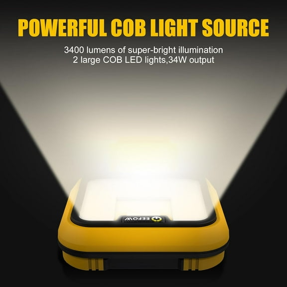 OTGFRF-Work Light for Dewalt Battery: Portable 2 COB Lamp 6400Lumen Bright - 64W LED Lighting for Dewalt 18V 20V Max Battery Operated Worklight for Outdoor Construction