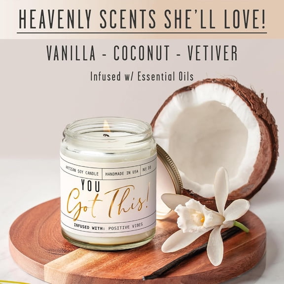 OTGFRF-You Got This Gift for Women - 'You Got This' Soy Candle, w/Vanilla, Coconut & Citrus I Positive Vibes Candles for Women I Motivational Desk Decor I Inspirational Decor I 9oz Jar, 50Hr Burn, US