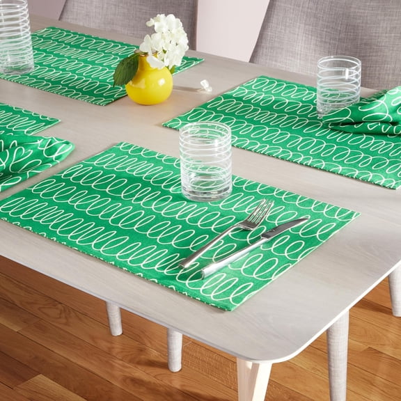 OTGFRF-in The Loop Placemats 4-Pack Set, Reversible, 100% Cotton, Machine Washable, Green/Cream, 13"x19"
