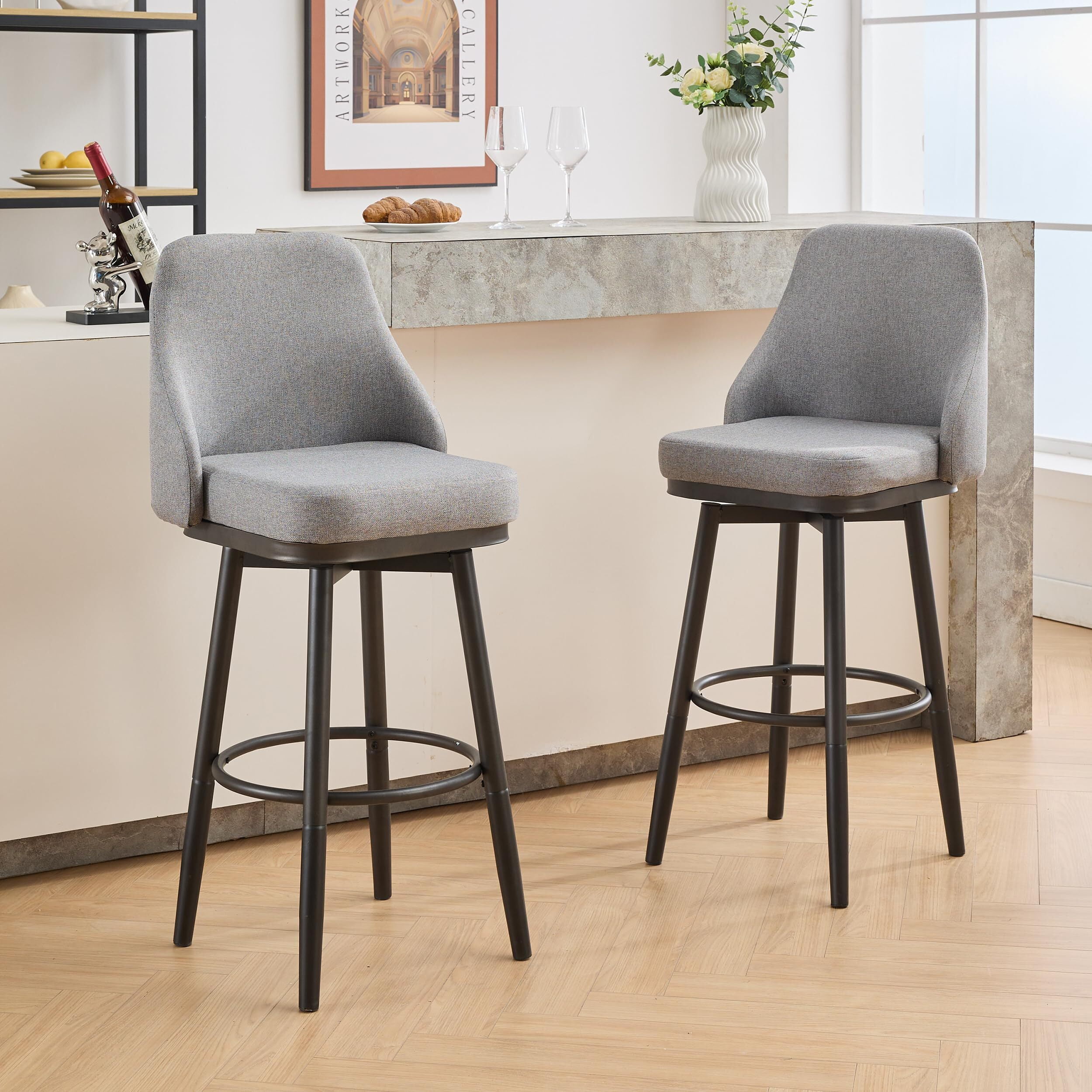 OTHNIEL Bar Stools Set of Adjustable Chenille Swivel Barstool