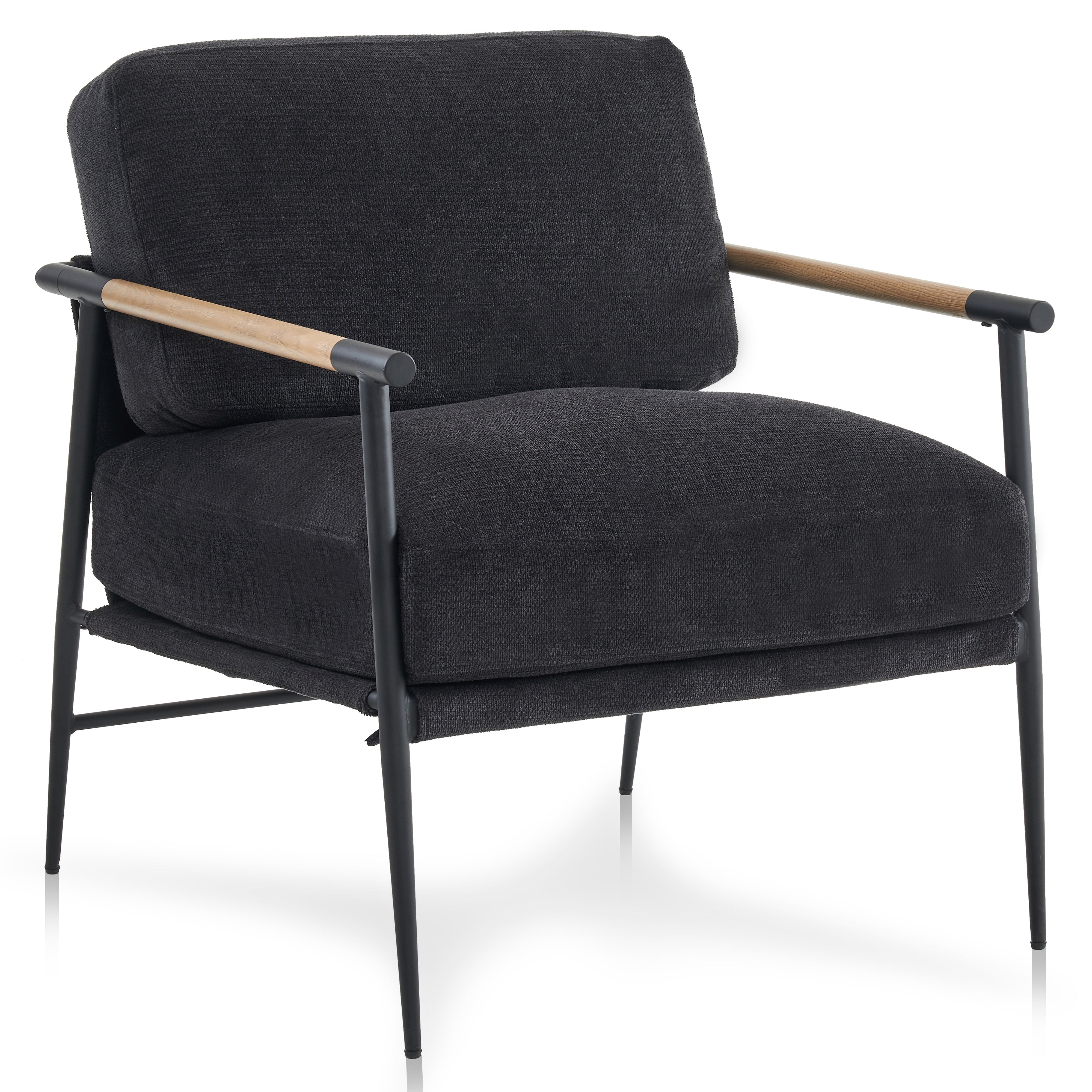 Othniel Black Accent Chair Armchair Chenille Mid Century Modern Accent Chair Metal Leg Comfy Cushion for Living Room