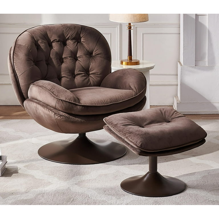 Ottoman Circle Reading Chair Othniel Brown Velvet Swivel Accent