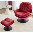 thumbnail image 1 of Comfort Stretch Velvet Swivel Accent Chair with Ottoman Round Reading Chair with Foot Stool Set Burgundy, 1 of 7