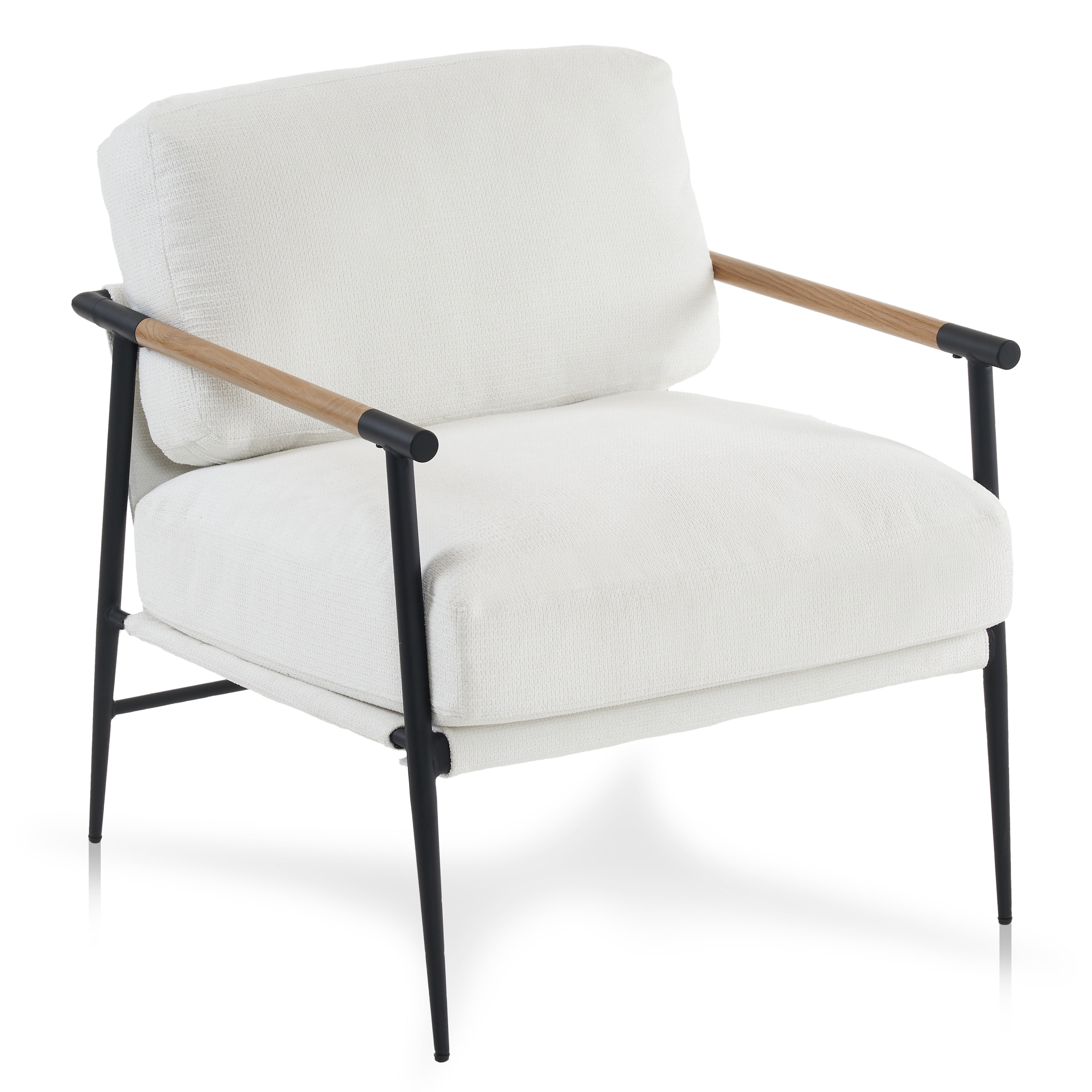 Othniel White Accent Chair Armchair Chenille Mid Century Modern Accent Chair Metal Leg Comfy Cushion for Living Room
