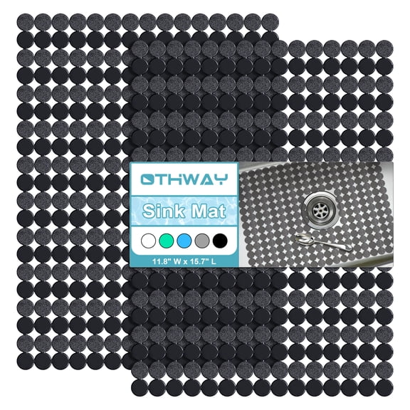 OTHWAY 2-Pack Round Sink Liners and Protector Mat for Kitchen Sink, Non-Slip Quick-Dry Dish Drying Mat, PVC Sink Tray for Stainless Steel & Ceramic Sinks, 15.7"x11.8"(Black)