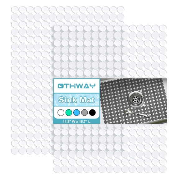 OTHWAY 2-Pack Round Sink Liners and Protector Mat for Kitchen Sink, Non-Slip Quick-Dry Dish Drying Mat, PVC Sink Tray for Stainless Steel & Ceramic Sinks, 15.7"x11.8"(Clear)