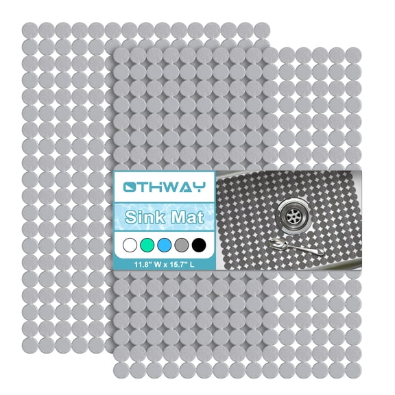 OTHWAY 2-Pack Round Sink Liners and Protector Mat for Kitchen Sink, Non-Slip Quick-Dry Dish Drying Mat, PVC Sink Tray for Stainless Steel & Ceramic Sinks, 15.7"x11.8"(Light Gray)