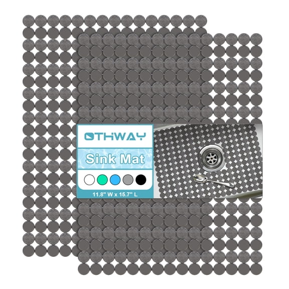 OTHWAY 2-Pack Round Sink Liners and Protector Mat for Kitchen Sink, Non-Slip Quick-Dry Dish Drying Mat, PVC Sink Tray for Stainless Steel & Ceramic Sinks, 15.7"x11.8"(Grey)