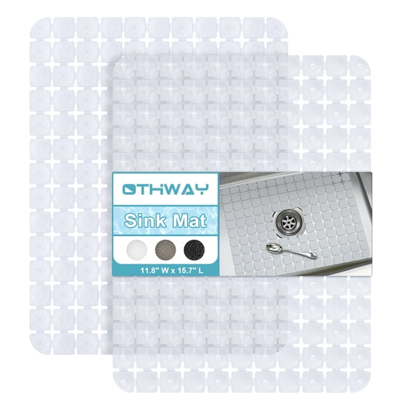OTHWAY 2-Pack Square Sink Mats,Non-Slip Sink Mats for Kitchen, Quick-Dry Dish Drying Pad & Cabinet Protector, Flexible PVC Sink Grid Liner for Stainless Steel/Ceramic Sinks, 15.7"x11.8"(Clear)