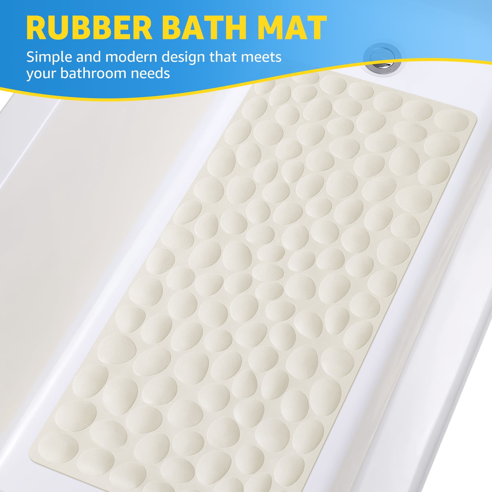 OTHWAY Bathtub Mat Non Slip, Rubber Bath Mat for Kids for Baby, 16x40 inch Large Bath Mats for Bathroom Tub with Strong Suction Cups (Beige)