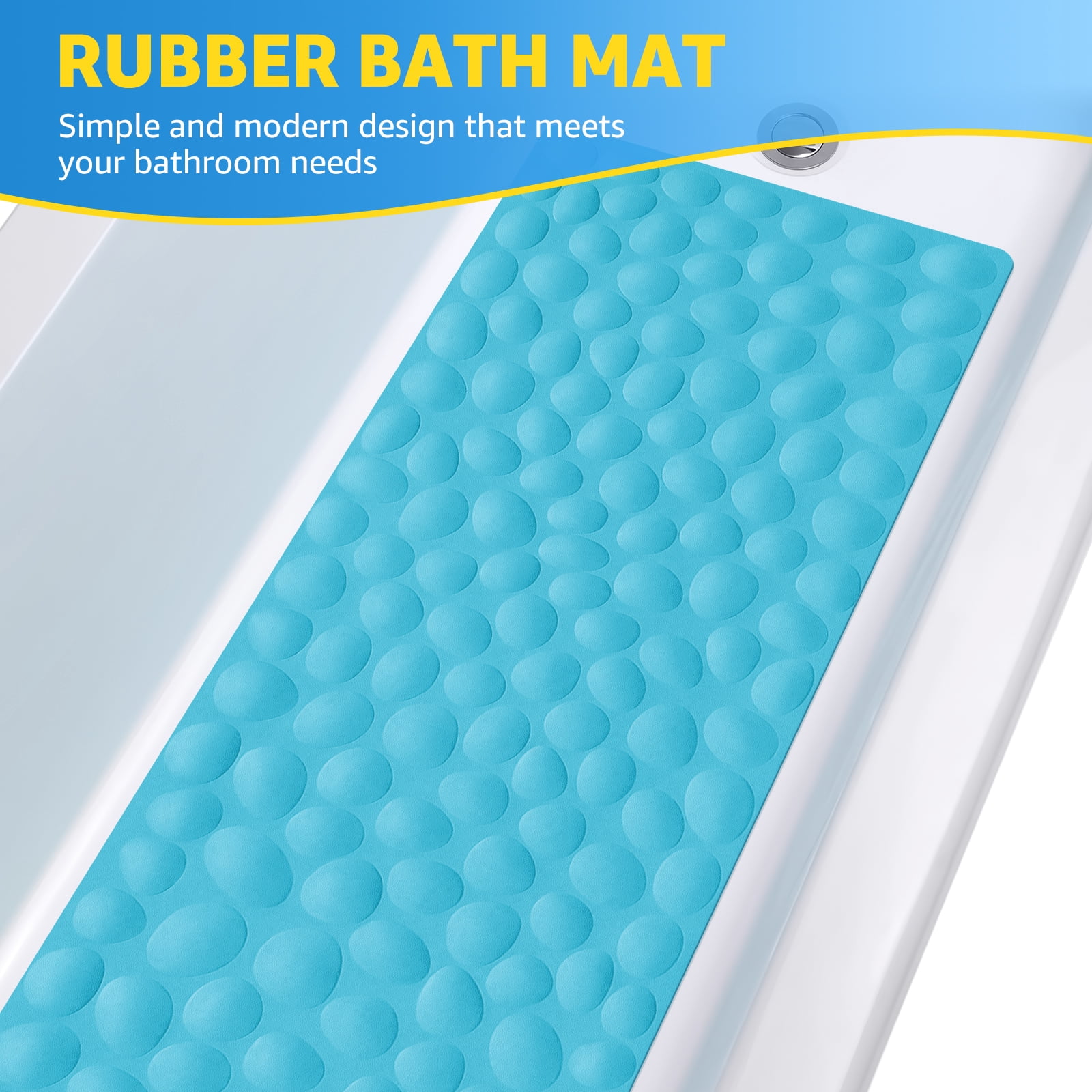 OTHWAY Bathtub Mat Non Slip, Rubber Bath Mat for Kids for Baby, 16x40 inch Large Bath Mats for Bathroom Tub with Strong Suction Cups (Dark Blue)