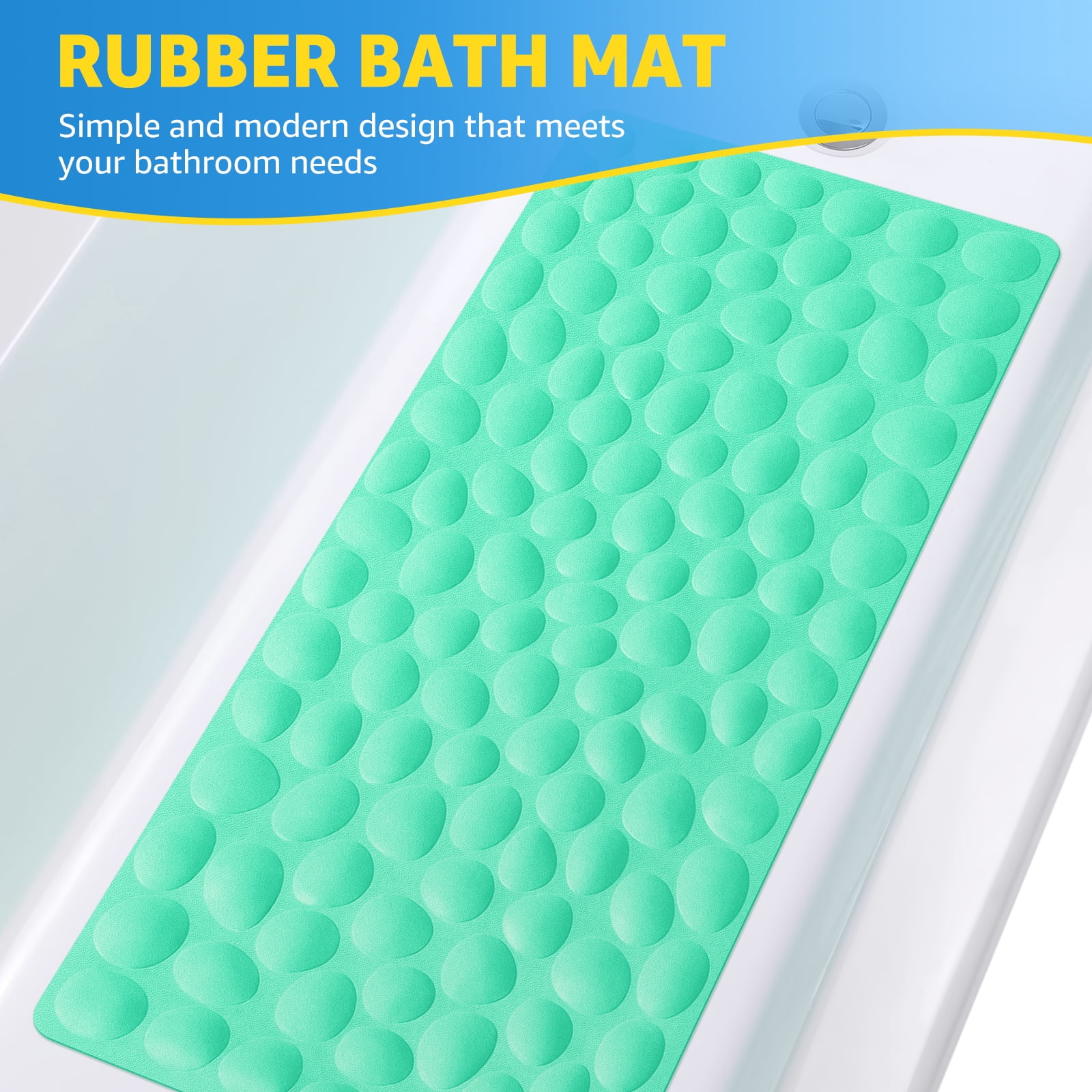 OTHWAY Bathtub Mat Non Slip, Rubber Bath Mat for Kids for Baby, 16x40 inch Large Bath Mats for Bathroom Tub with Strong Suction Cups (Fruit Green)