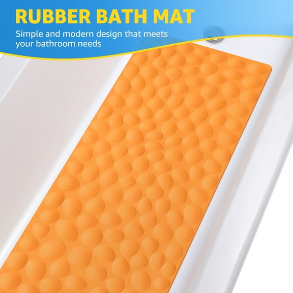 OTHWAY Bathtub Mat Non Slip, Rubber Bath Mat for Kids for Baby, 16x40 inch Large Bath Mats for Bathroom Tub with Strong Suction Cups (Orange)