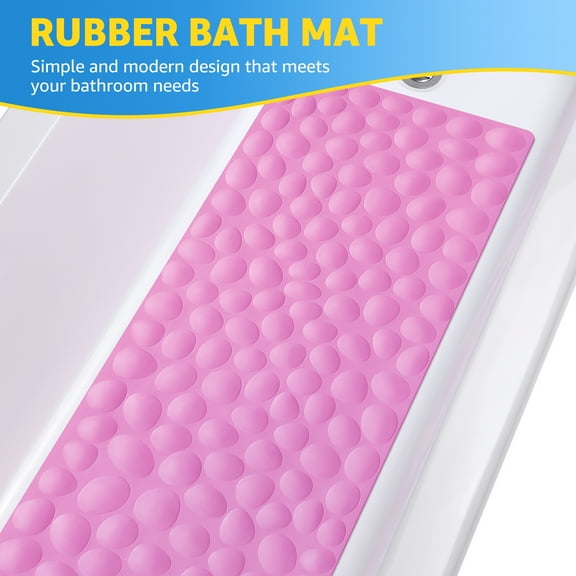 OTHWAY Bathtub Mat Non Slip, Rubber Bath Mat for Kids for Baby, 16x40 inch Large Bath Mats for Bathroom Tub with Strong Suction Cups (Pink)