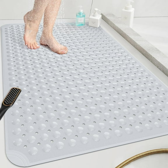 OTHWAY Extra Large Shower Mat 47x32, TPE Non Slip Shower Mat, Inside Shower Mat with Drain Holes Suction Cups, Walk in Shower Mat for Shower Stall, Anti-Slip for Elderly Kids (Light Gray)