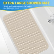 OTHWAY Large Shower Mat 31x19, TPE Non Slip Shower Mat, Inside Shower Mat with Drain Holes Suction Cups, Walk in Shower Mat for Shower Stall, Anti-Slip for Elderly Kids Beige