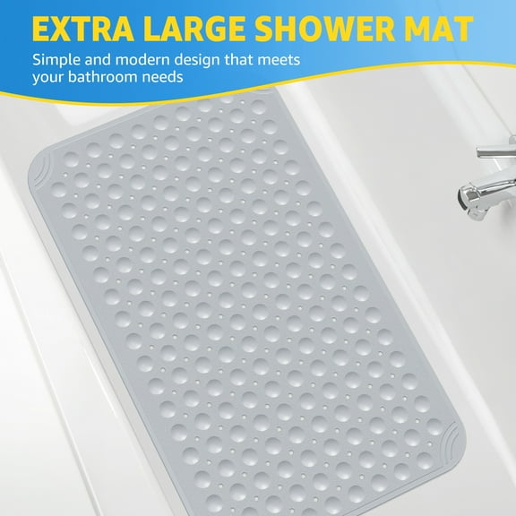 OTHWAY Large Shower Mat 31x19, TPE Non Slip Shower Mat, Inside Shower Mat with Drain Holes Suction Cups, Walk in Shower Mat for Shower Stall, Anti-Slip for Elderly Kids (Light Gray)