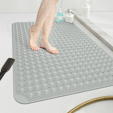 OTHWAY Large Shower Mat 34x23, TPE Non Slip Shower Mat, Inside Shower Mat with Drain Holes Suction Cups, Walk in Shower Mat for Shower Stall, Anti-Slip for Elderly Kids (Dark Grey)