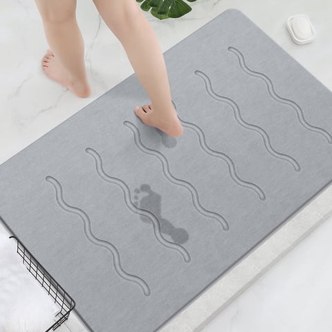 OTHWAY Large Stone Bath Mat, 32"x 20" Diatomaceous Earth Bath Mat for Bathroom, Quick Drying Long Bath Mat Stone Absorbing, Non-Slip Diatomite Hard Stone Shower Mat Instant Dry(Light Grey)