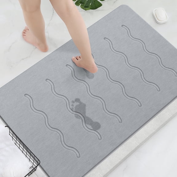 OTHWAY Large Stone Bath Mat, 32"x 20" Diatomaceous Earth Bath Mat for Bathroom, Quick Drying Long Bath Mat Stone Absorbing, Non-Slip Diatomite Hard Stone Shower Mat Instant Dry(Light Grey)