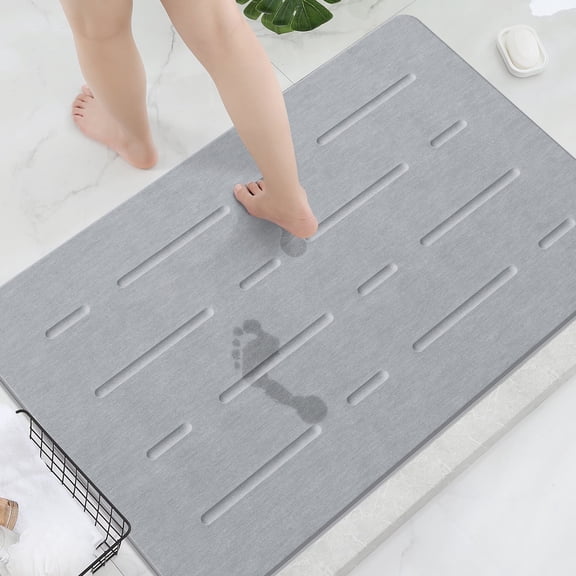 OTHWAY Large Stone Bath Mat, 32"x 20" Diatomaceous Earth Bath Mat for Bathroom, Quick Drying Long Bath Mat Stone Absorbing, Non-Slip Diatomite Hard Stone Shower Mat Instant Dry(Light Grey)