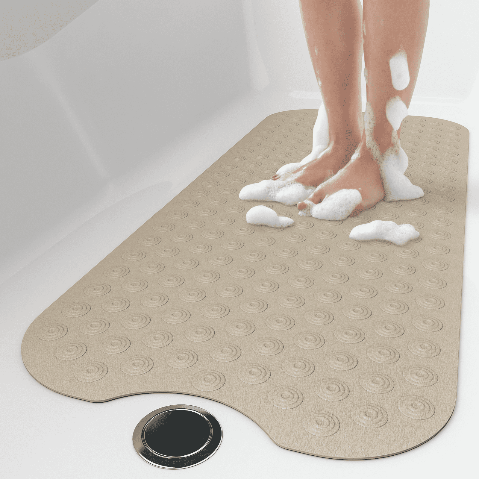 OTHWAY No Suction Cup Bath Mat: 39x16inch Extra Long Bathmat, Machine Washable, Made of Nature Rubber, Protect Your Bathtub (Brown)