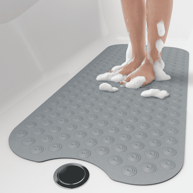 OTHWAY No Suction Cup Bath Mat: 39x16inch Extra Long Bathmat, Machine Washable, Made of Nature Rubber, Protect Your Bathtub (Dark Gray)