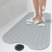 OTHWAY No Suction Cup Bath Mat: 39x16inch Extra Long Bathmat, Machine Washable, Made of Nature Rubber, Protect Your Bathtub (Gray)