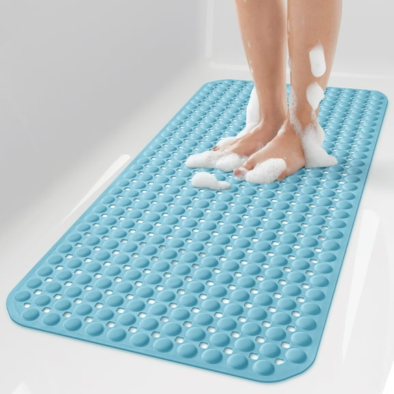 OTHWAY Non Slip Bath Tub Shower Mat with Suction Cups, Drain Holes, Bathtub Floor Liner Mats for Inside Shower Bathroom, Machine Washable, Soft on Feet, 35x16 Inch (Blue)