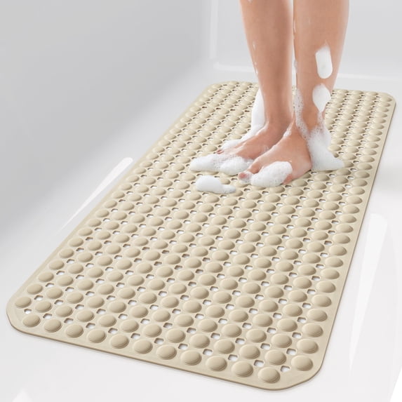 OTHWAY Non Slip Bath Tub Shower Mat with Suction Cups, Drain Holes, Bathtub Floor Liner Mats for Inside Shower Bathroom, Machine Washable, Soft on Feet, 35x16 Inch (Brown)