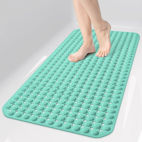 OTHWAY Non Slip Bath Tub Shower Mat with Suction Cups, Drain Holes, Bathtub Floor Liner Mats for Inside Shower Bathroom, Machine Washable, Soft on Feet, 35x16 Inch (Light Green)