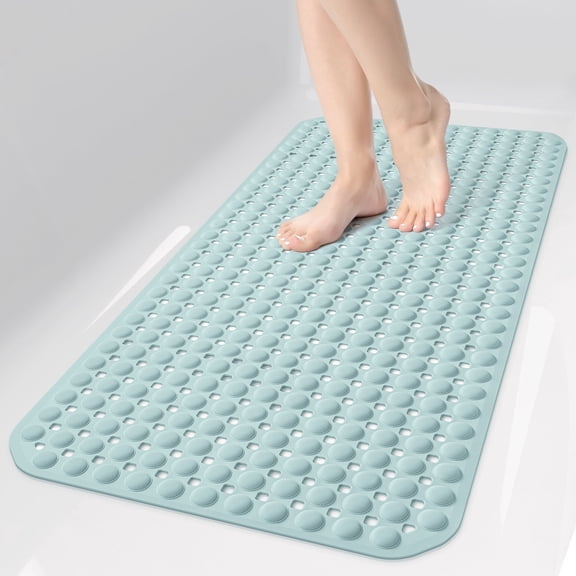 OTHWAY Non Slip Bath Tub Shower Mat with Suction Cups, Drain Holes, Bathtub Floor Liner Mats for Inside Shower Bathroom, Machine Washable, Soft on Feet, 35x16 Inch (Light Blue)