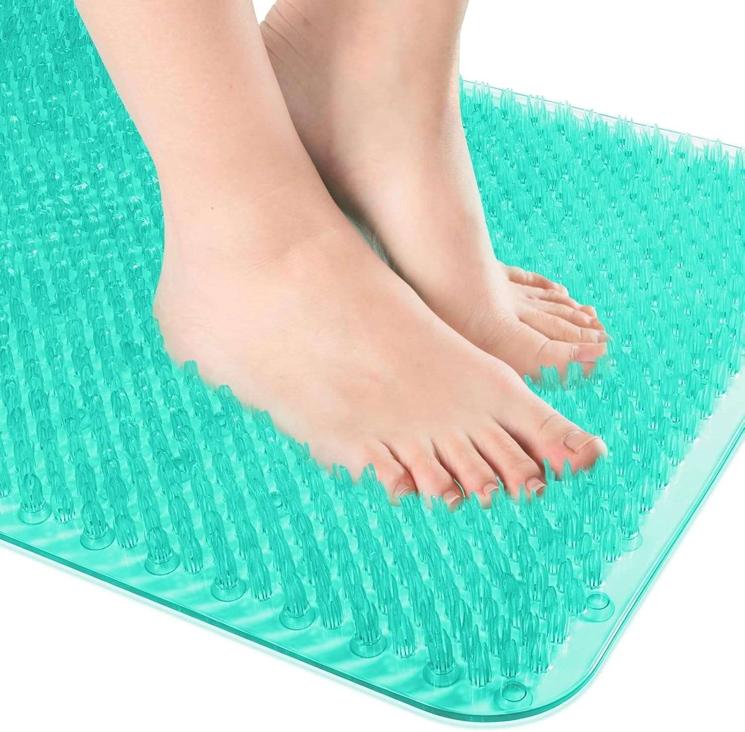 OTHWAY Non Slip Grassy Bathtub Mat :25.6x13.4 inches Spa Foot Massage Bathroom Rug,Quick Drain Shower Floor Mat for Elderly Pregnancy & Families(Clear Green)