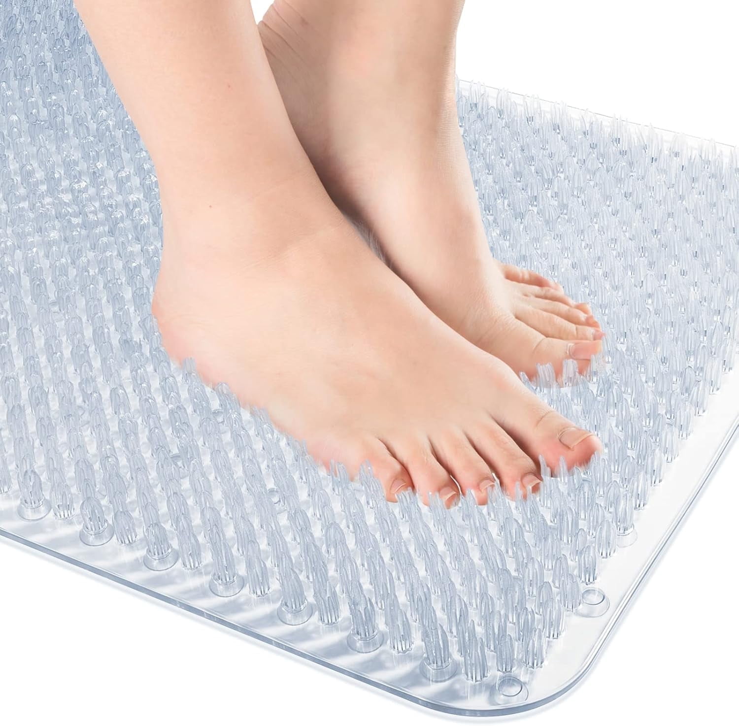 OTHWAY Non Slip Grassy Bathtub Mat :27.5X15.7 inches Spa Foot Massage Bathroom Rug,Quick Drain Shower Floor Mat for Elderly Pregnancy & Families(Clear)