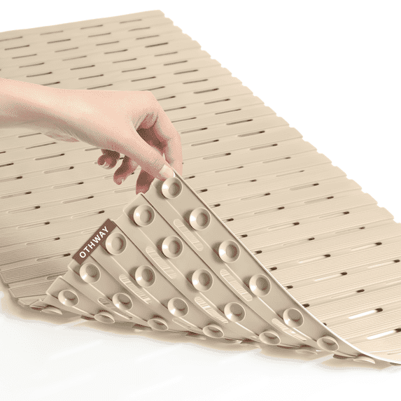 OTHWAY Non Slip Shower Mat for Tub & Inside Shower,36.6" x 16.9" Soft TPE Bath Mat with Suction Cups,Easy to Cut Shower Floor Mat,Machine Washable Bathtub Mats(Brown)