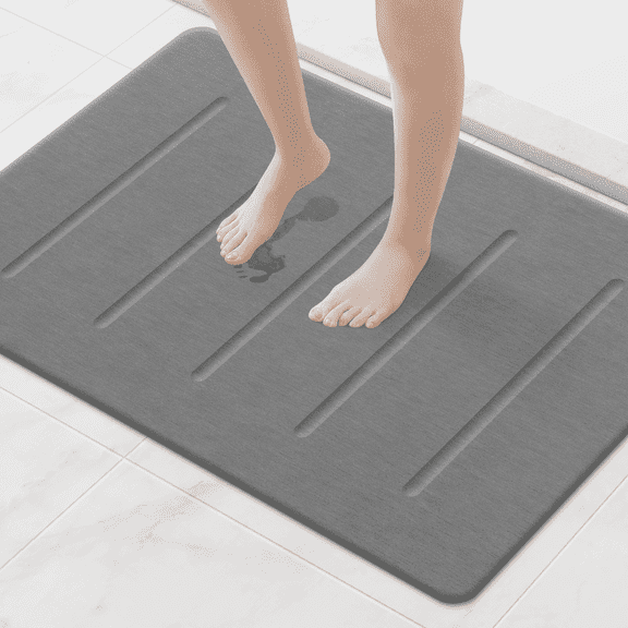 OTHWAY Stone Bath Mat Large, 32" x 20" Diatomaceous Earth for Bathroom, Super Absorbent Quick Drying Non-Slip Diatomite Shower Mat (Dark Grey)