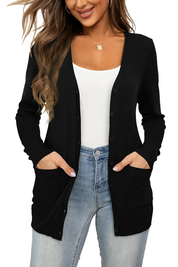 Women Sweater Button up V Neck Female Cardigans With Pockets S-XXL