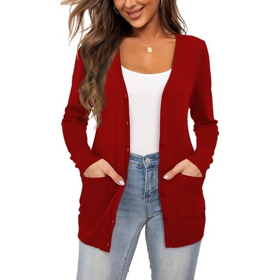OTHYROCE Women Sweater Button up V Neck Female Cardigans With Pockets S-XXL