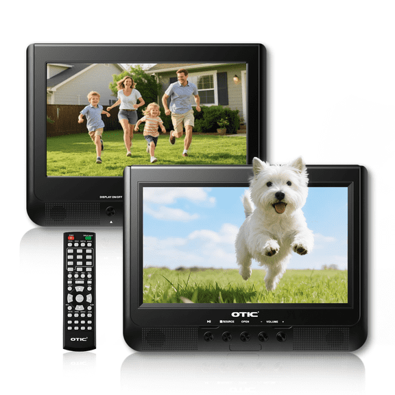 OTIC 10" Dual Screen DVD Player with Digital Panel Headrest Mount Style for Car, Portable 1024 x 600 Resolution, Black