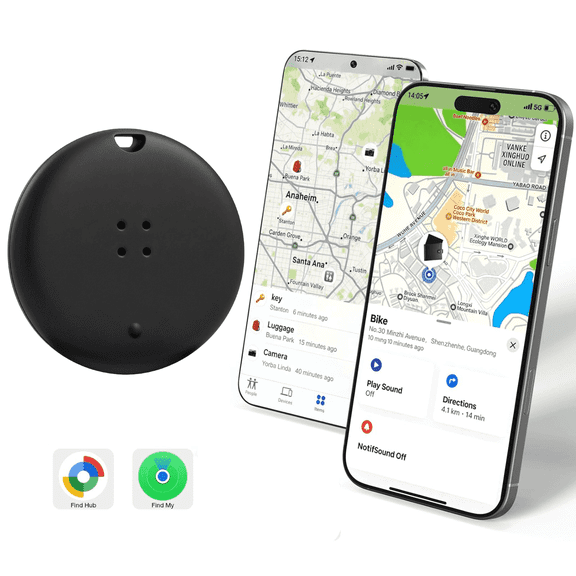 OTIC Dual System Bluetooth Smart Tracker Tags 1 P Black, Item Finder Locator for Apple Find My (iOS) & Google Find Hub (Android), Gift for Keys, Wallet, Luggage, Backpack