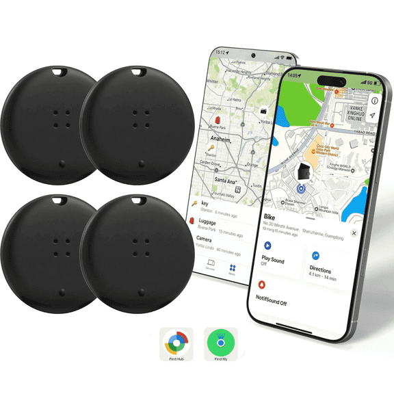 OTIC Dual System Bluetooth Smart Tracker Tags 4 Pack, Item Finder Locator for Apple Find My (iOS) & Google Find Hub (Android) Waterproof Gift for Keys, Wallet, Luggage, Backpack-Black