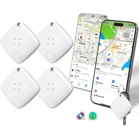 OTIC Tags Bluetooth Item Finder-4PackCompatible with Android(Find Hub) & iOS(Find My), Replaceable Battery, IP67 - dust proof.Suitable for Luggage, Bags, Wallets, Backpacks, Keys Tracking Tag-White